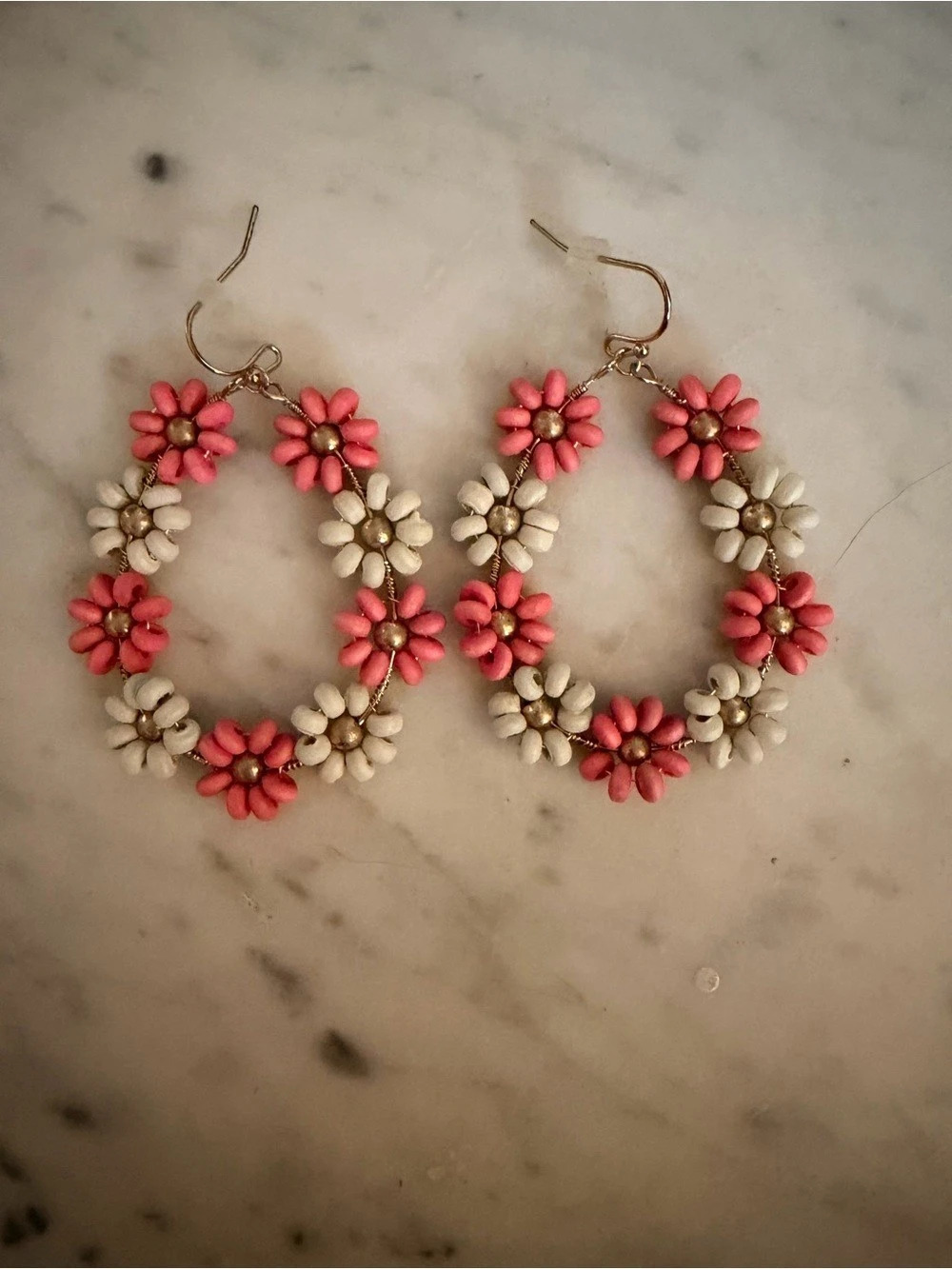 Floral Dangle Earrings in Pink & Cream Like New